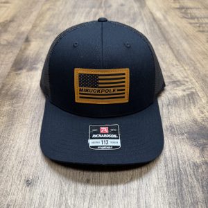 Black Richardson Trucker Hat with Leather Flag Patch